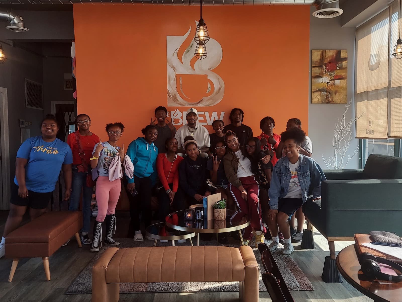Samuel Sparks with South Shore youth at The Brew