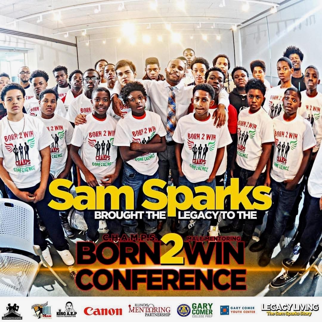 Samuel Sparks with youth at the C.H.A.M.P.S. Born 2 Win Conference