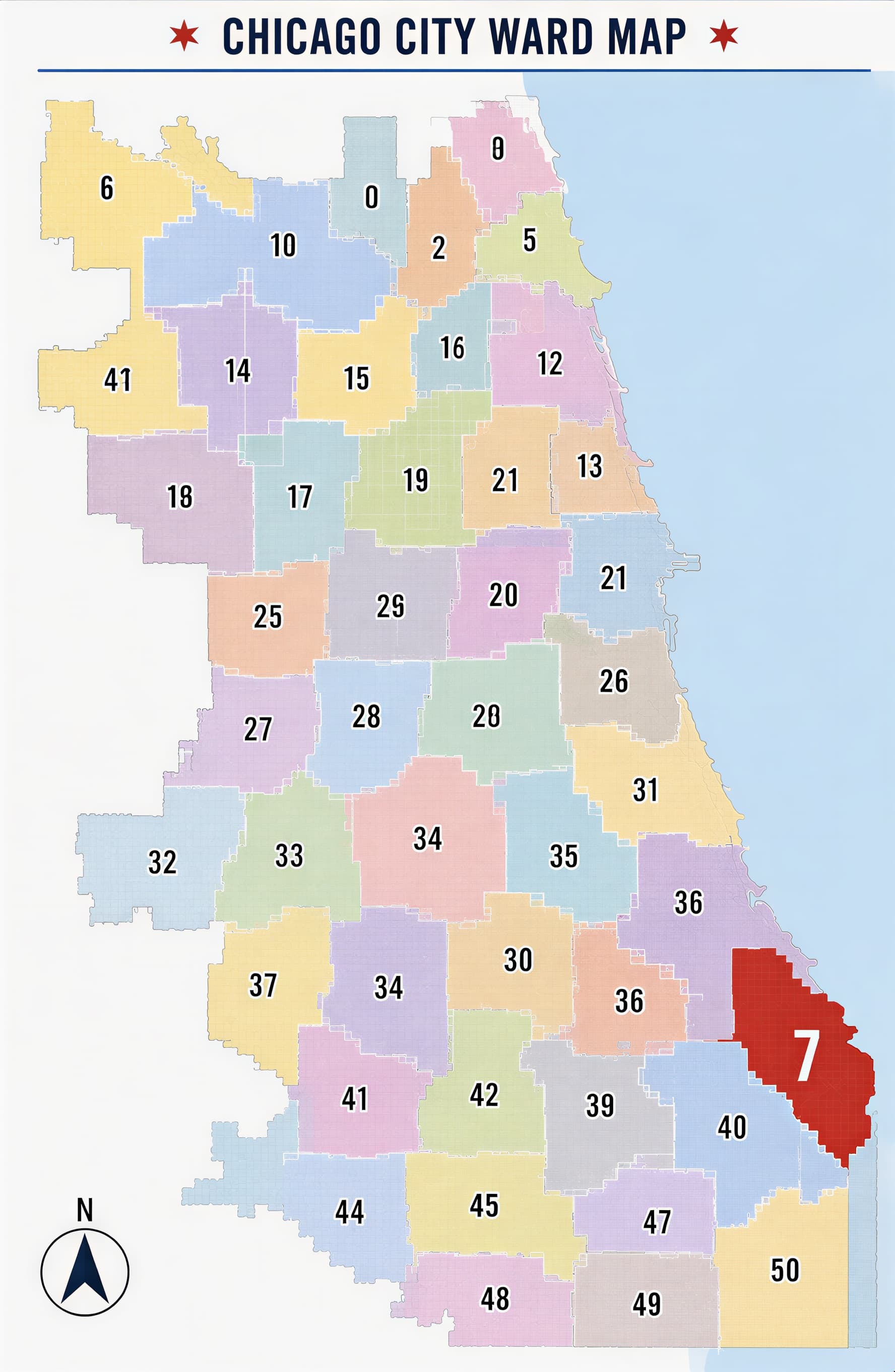 Chicago city ward map with the 7th Ward highlighted